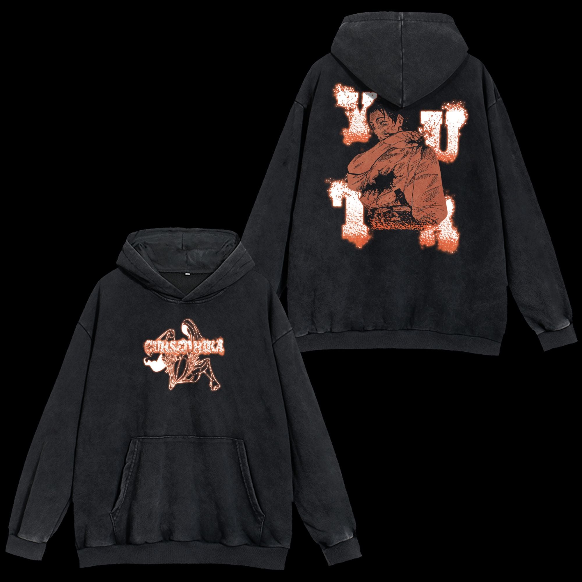 Yuta and Rika Vintage Washed Hoodie featuring Yuta Okkotsu and Rika from Jujutsu Kaisen