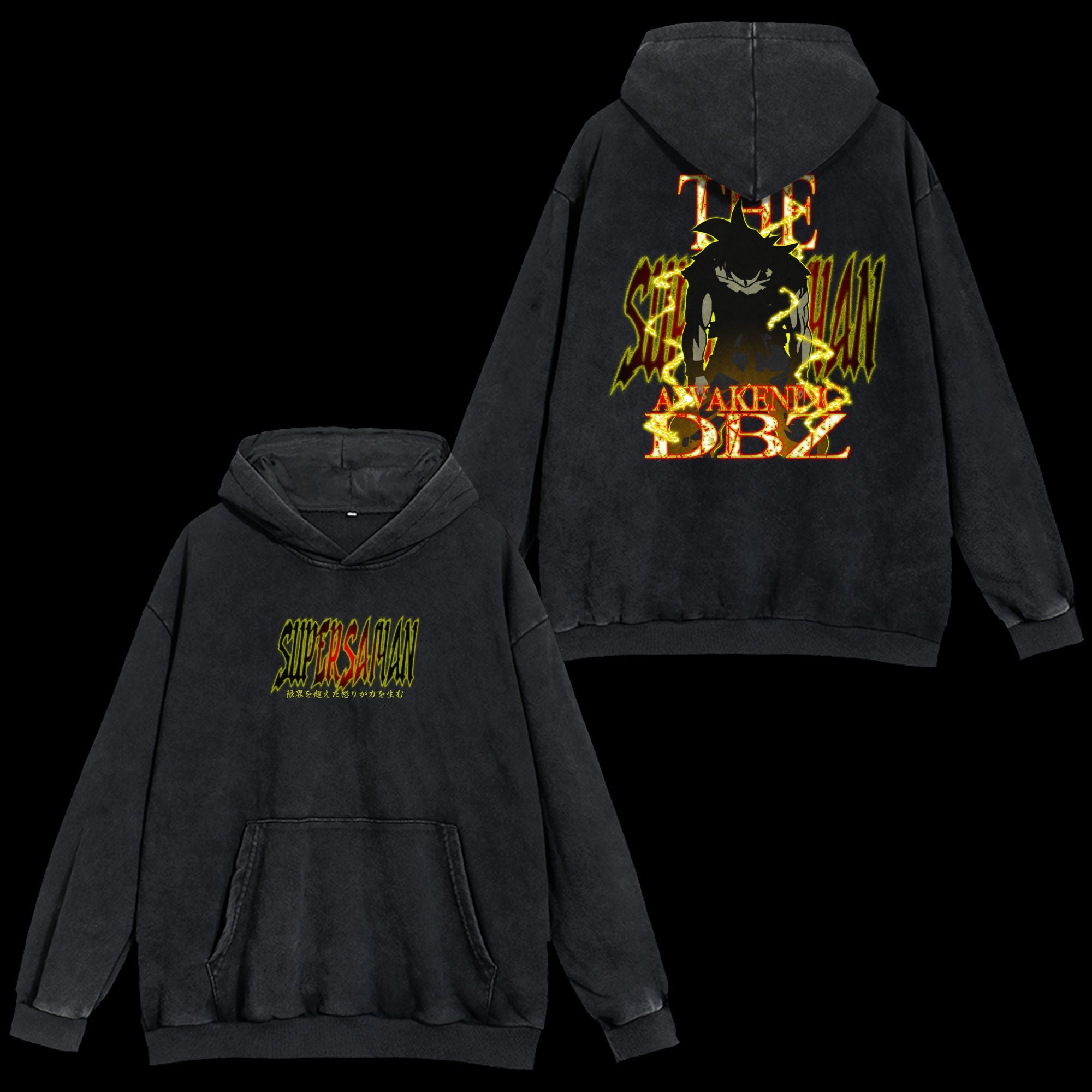 Goku Super Saiyan Vintage Washed Hoodie - full view, Dragon Ball exclusive design