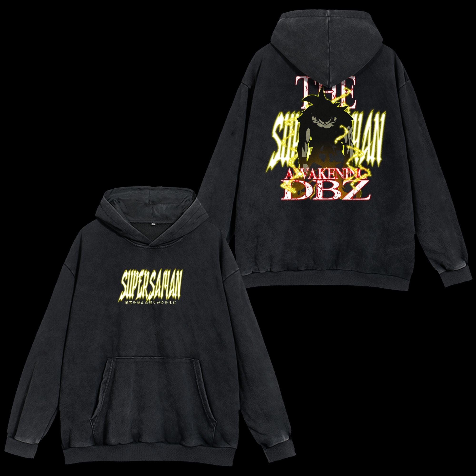 Goku Super Saiyan Vintage Washed Hoodie - full view, Dragon Ball exclusive design