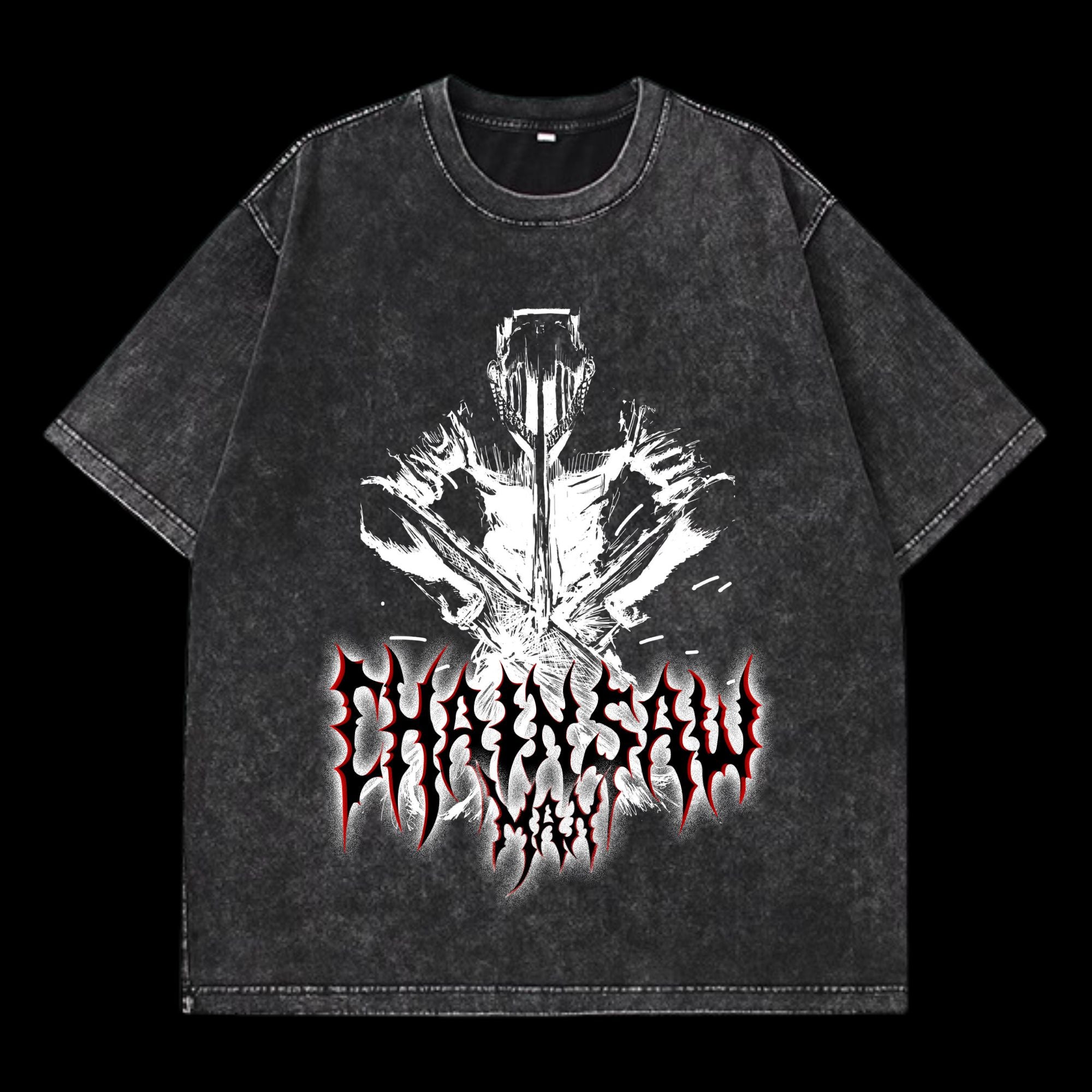 Front view of Chainsaw Man Washed T-Shirt featuring iconic anime design