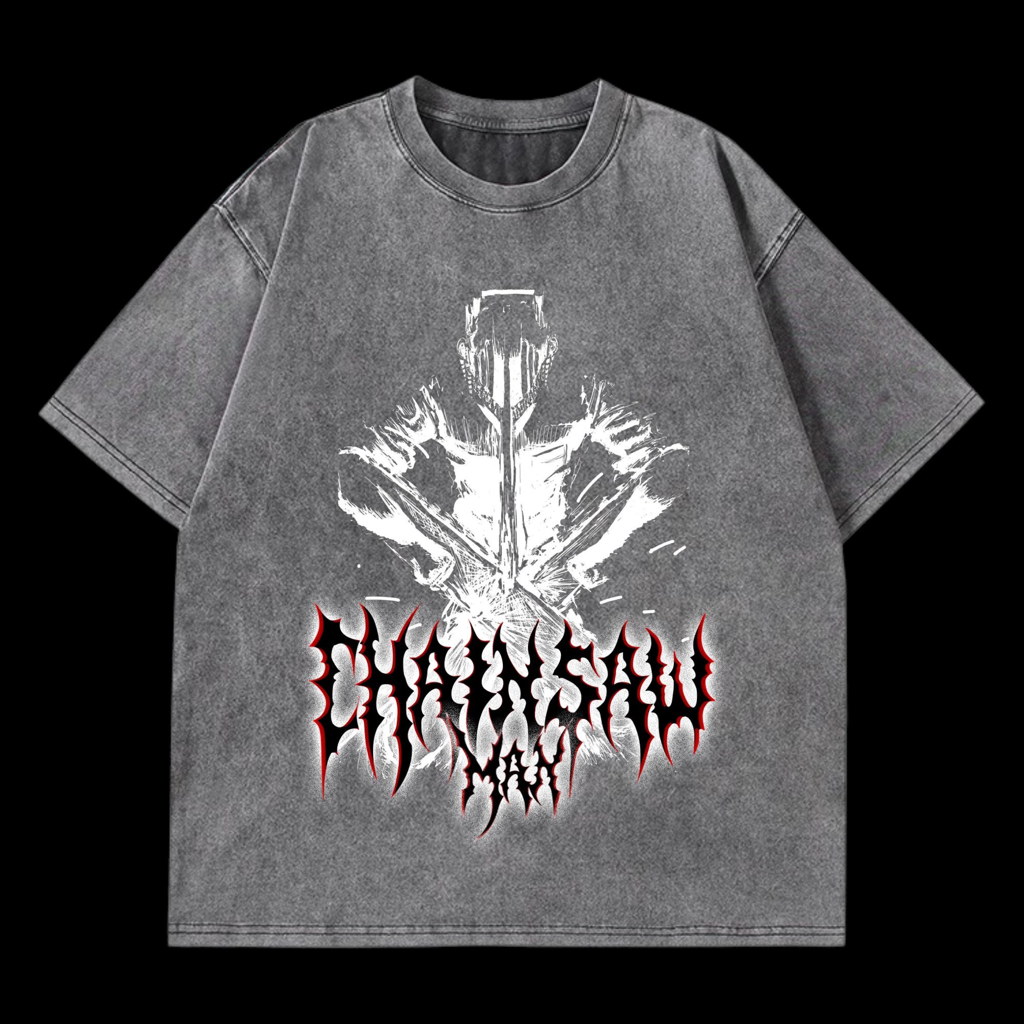 Front view of Chainsaw Man Washed T-Shirt featuring iconic anime design