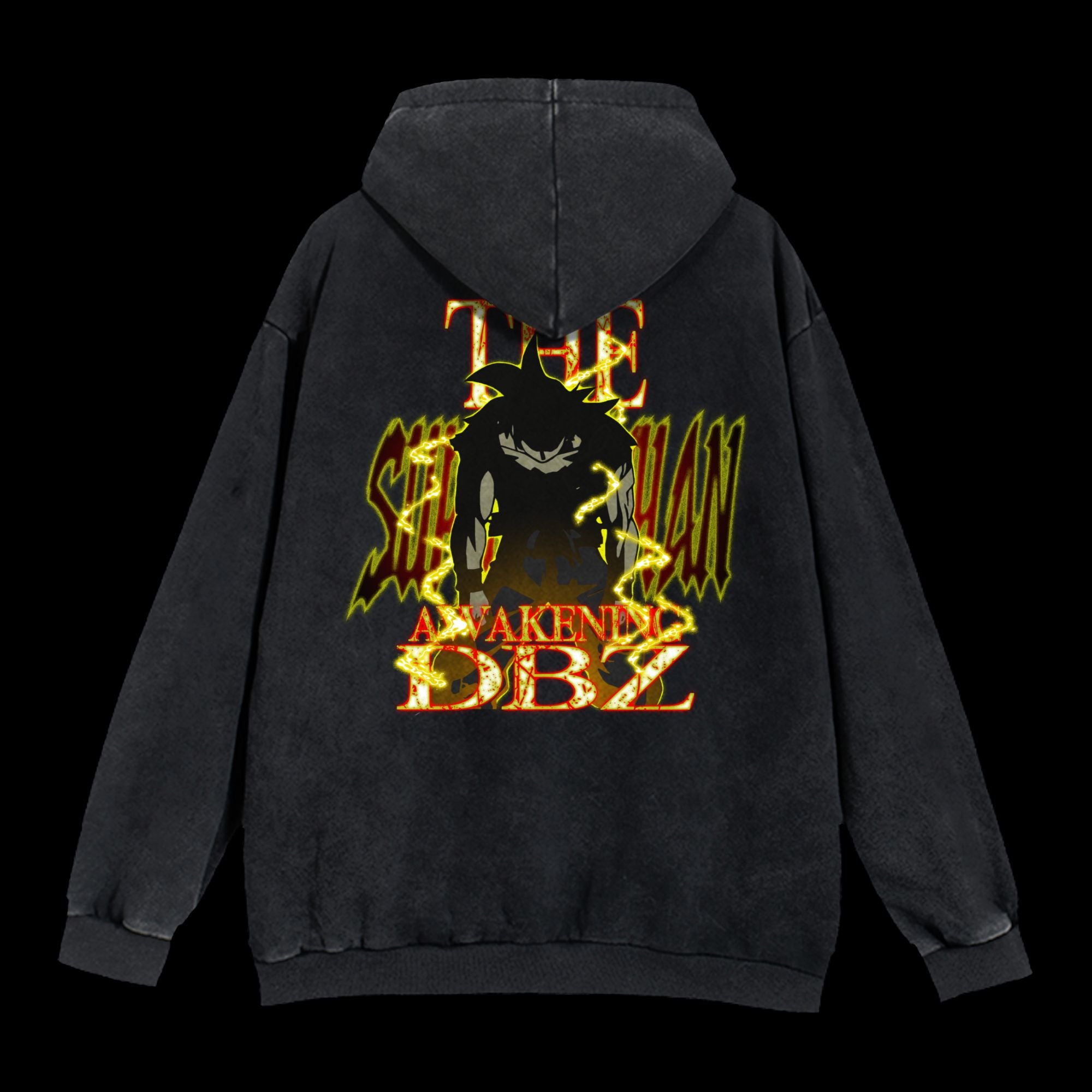 Goku Super Saiyan Vintage Washed Hoodie back view - high-quality anime streetwear