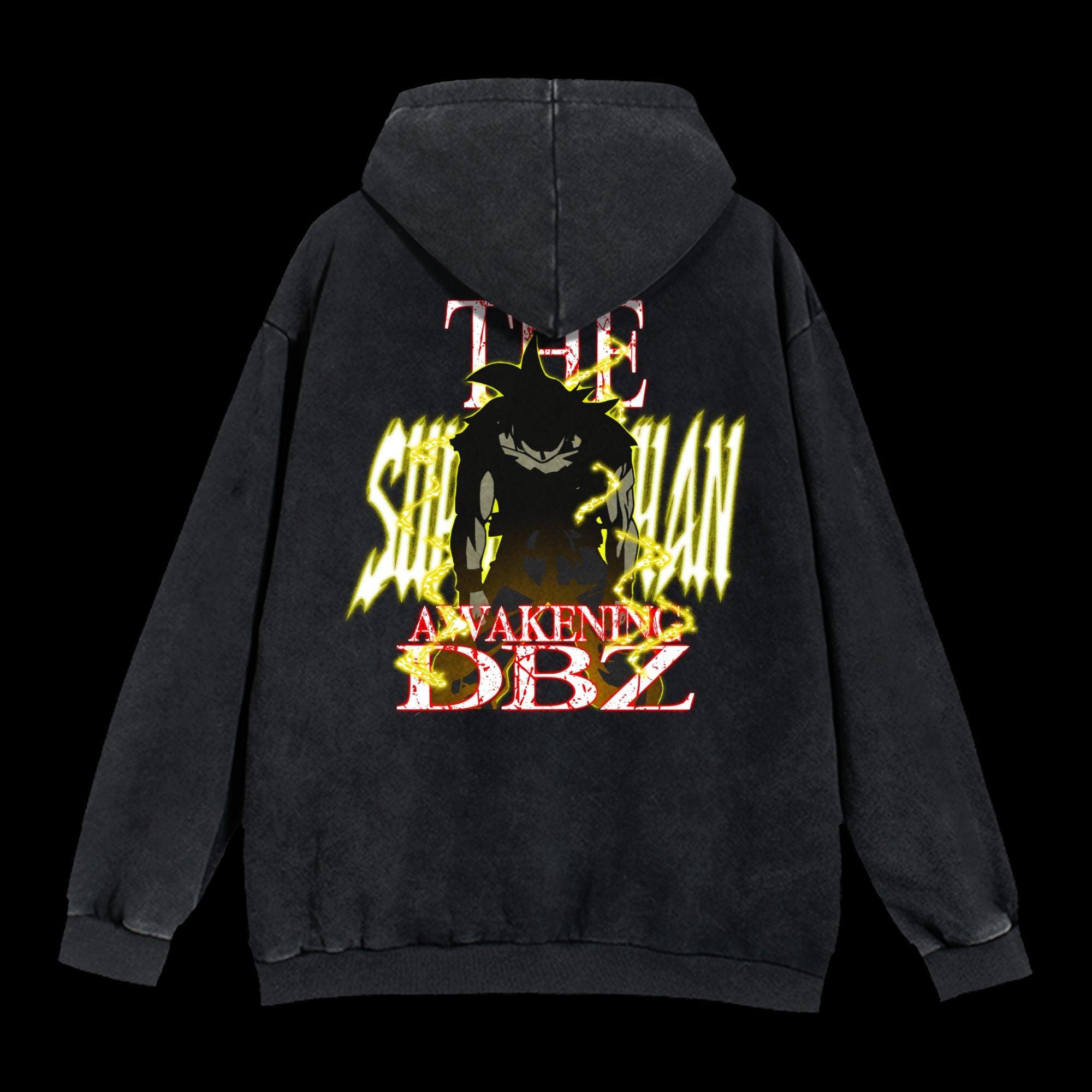 Goku Super Saiyan Vintage Washed Hoodie back view - high-quality anime streetwear