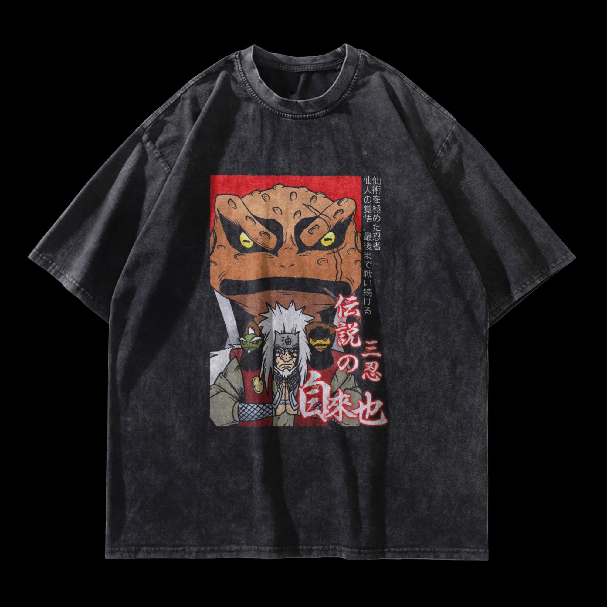 Jiraiya Vintage Washed T-Shirt front view with Legendary Sannin design