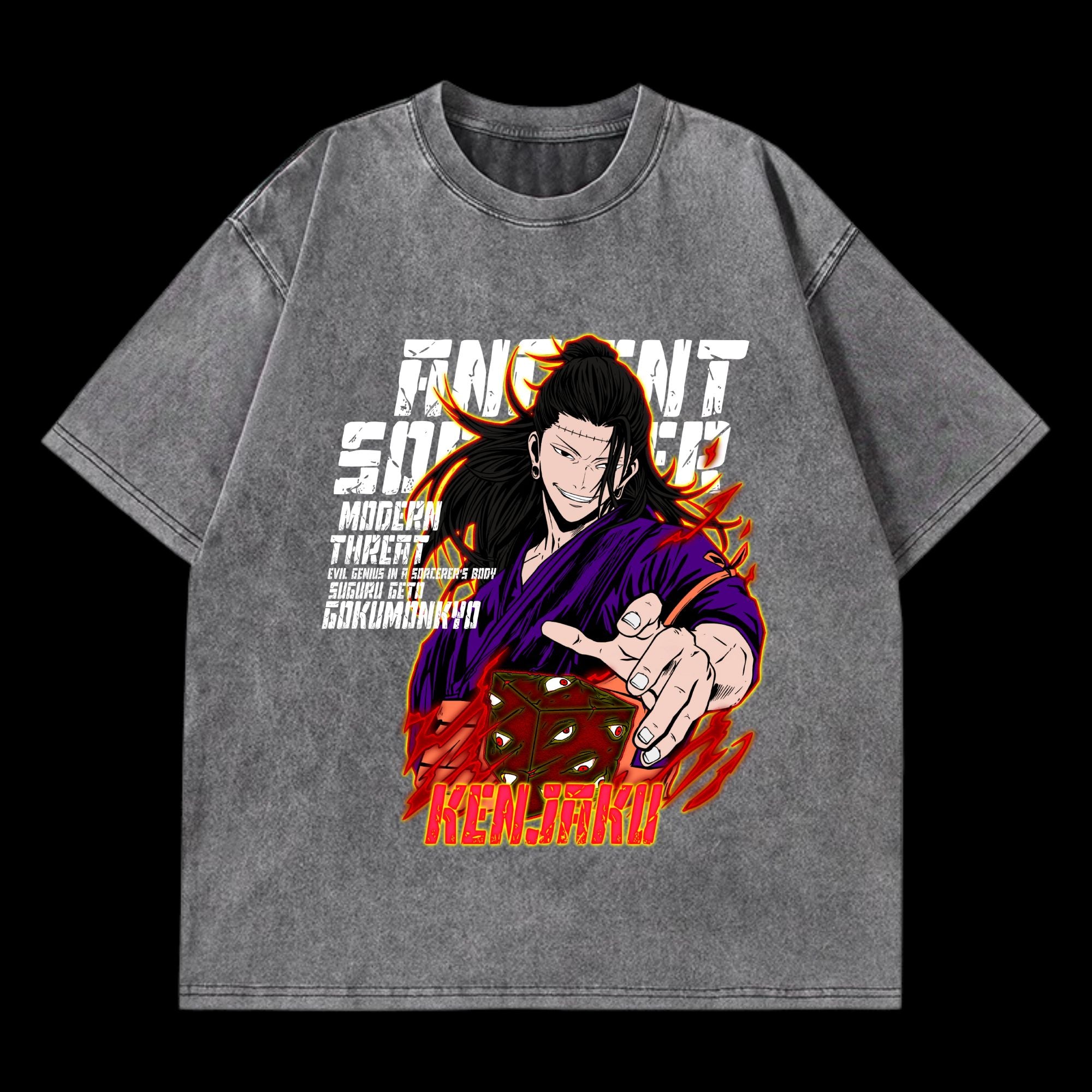 Kenjaku Washed T-Shirt featuring Kenjaku from Jujutsu Kaisen