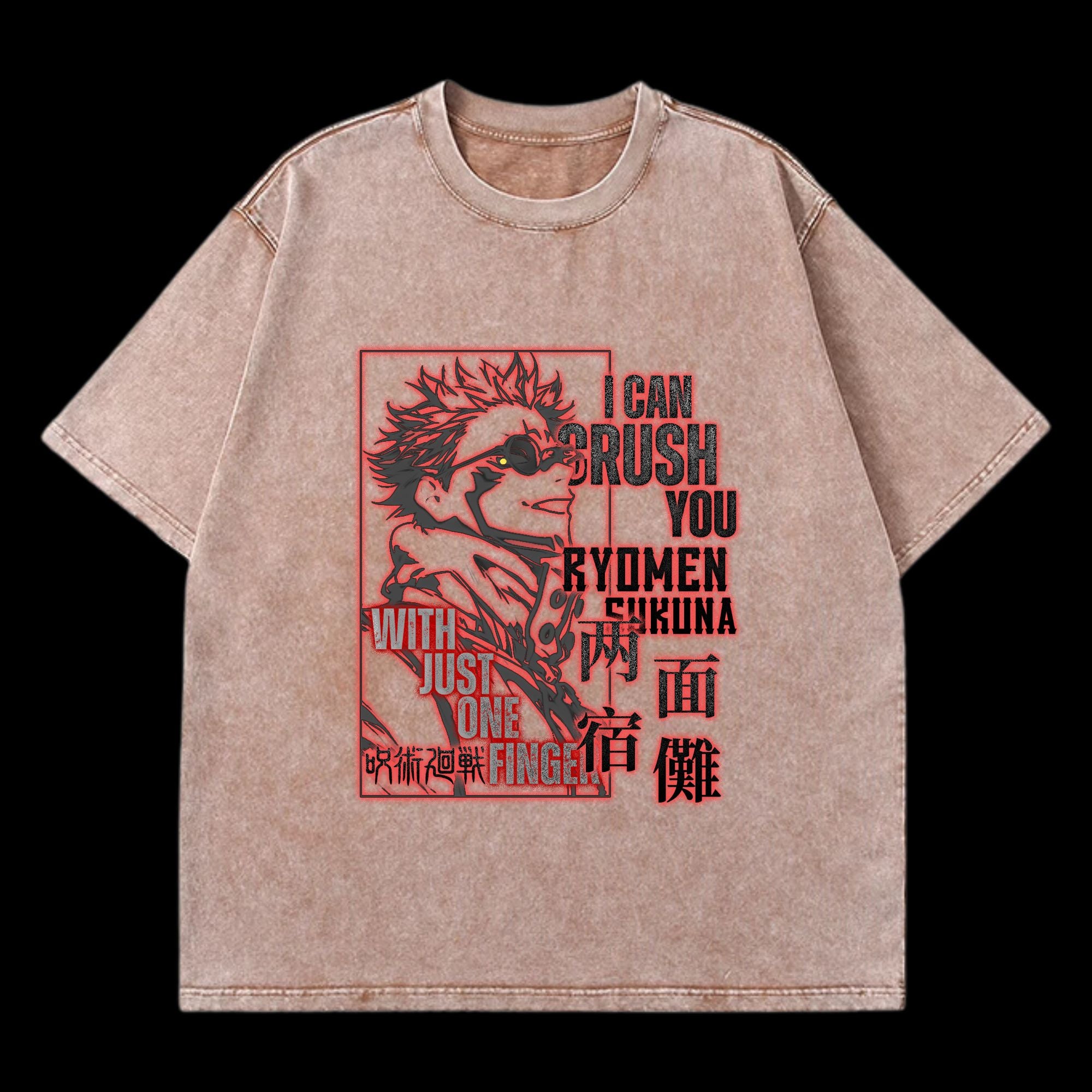 Sukuna V2 Washed T-Shirt featuring Sukuna from Jujutsu Kaisen