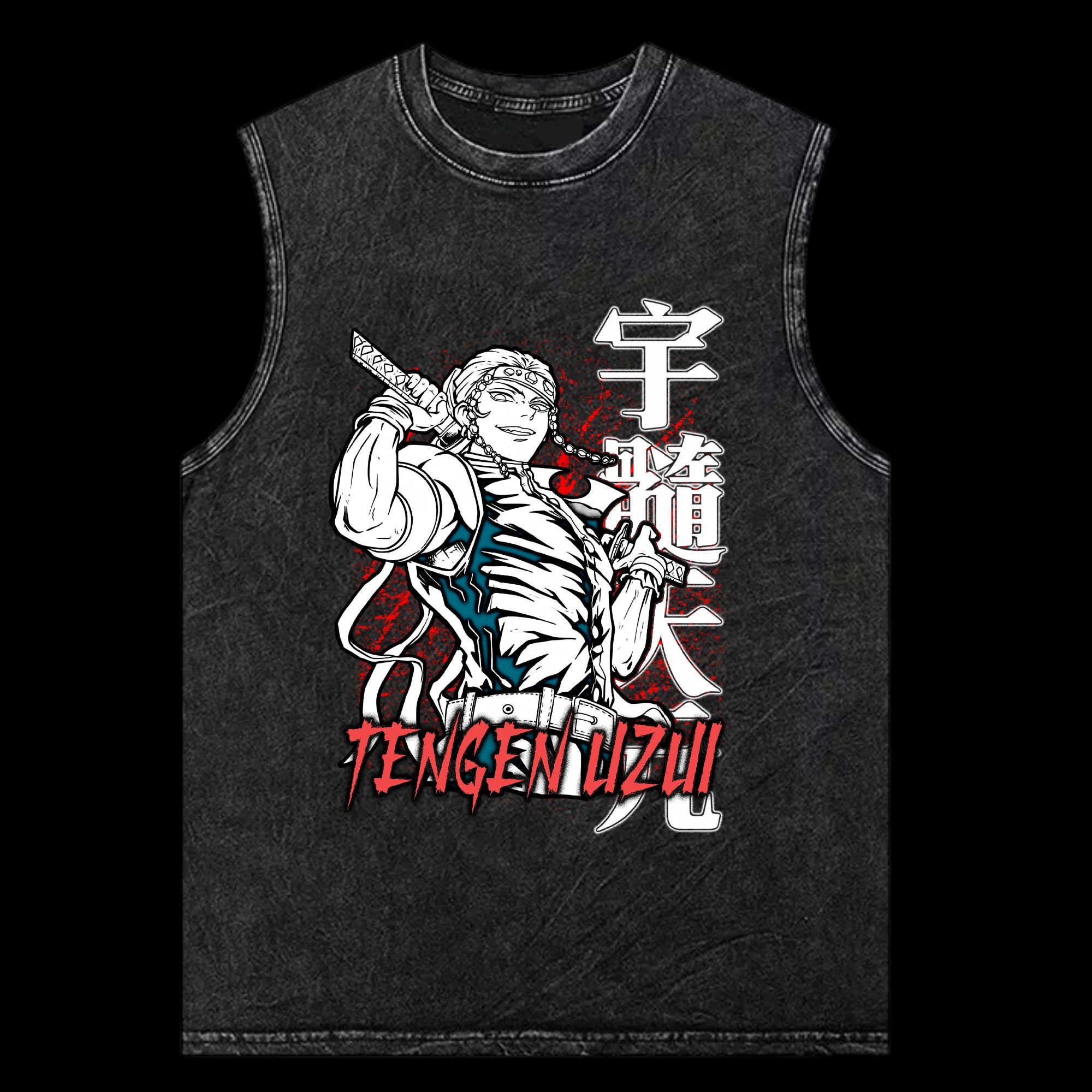 Tengen Uzui Vintage Washed TankTop front view - Demon Slayer