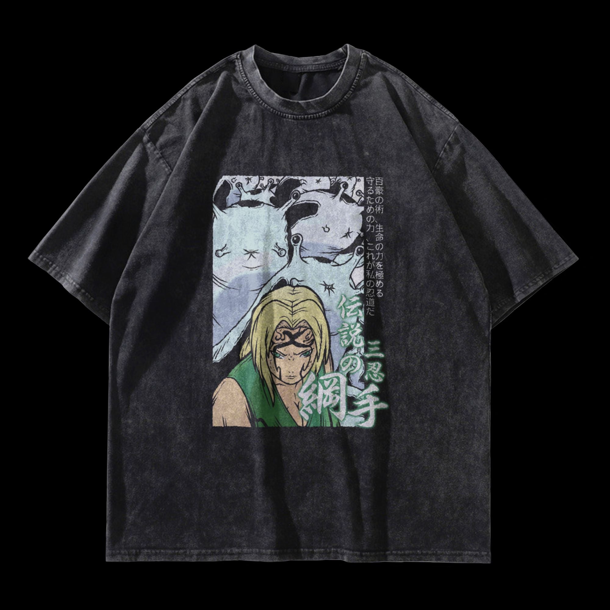 Tsunade Vintage Washed T-Shirt front view with Legendary Sannin design