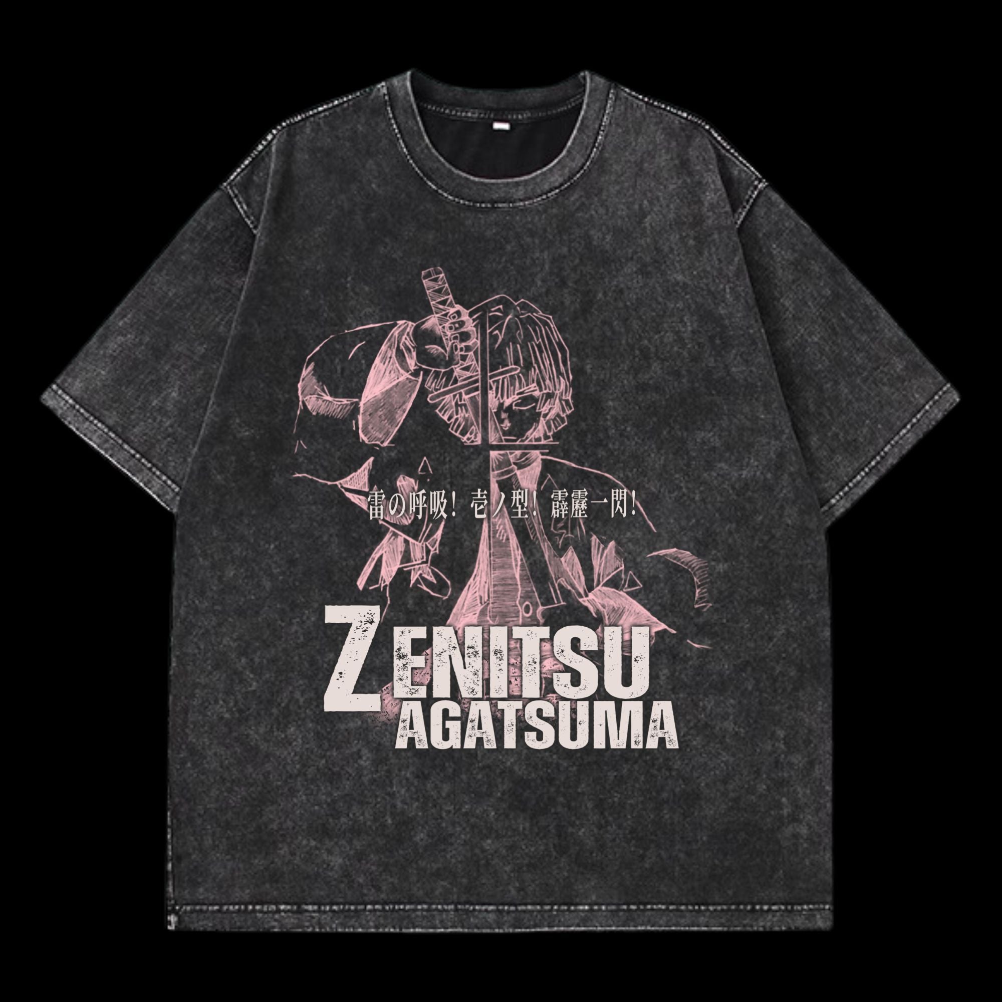 Front view of Zenitsu Agatsuma Washed T-Shirt, featuring a unique washed design inspired by Demon Slayer's Zenitsu