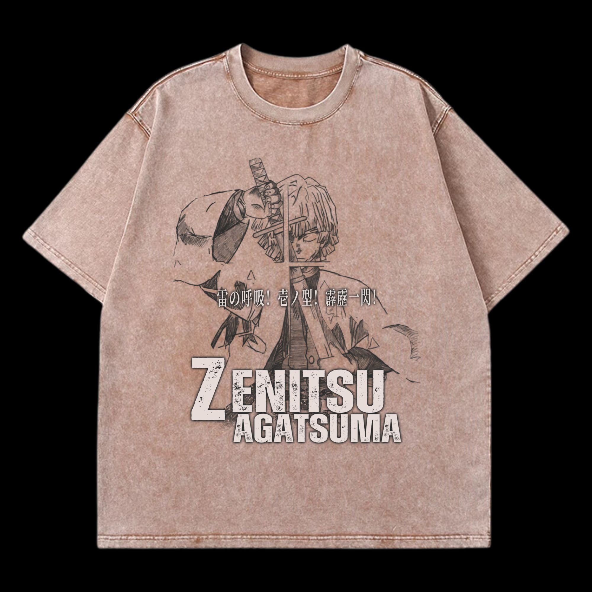 Front view of Zenitsu Agatsuma Washed T-Shirt, featuring a unique washed design inspired by Demon Slayer's Zenitsu