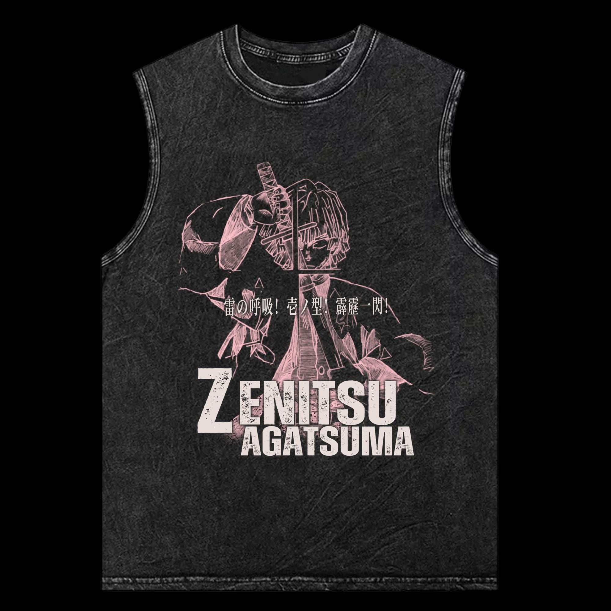 Front view of Zenitsu Agatsuma Vintage Washed Tank Top