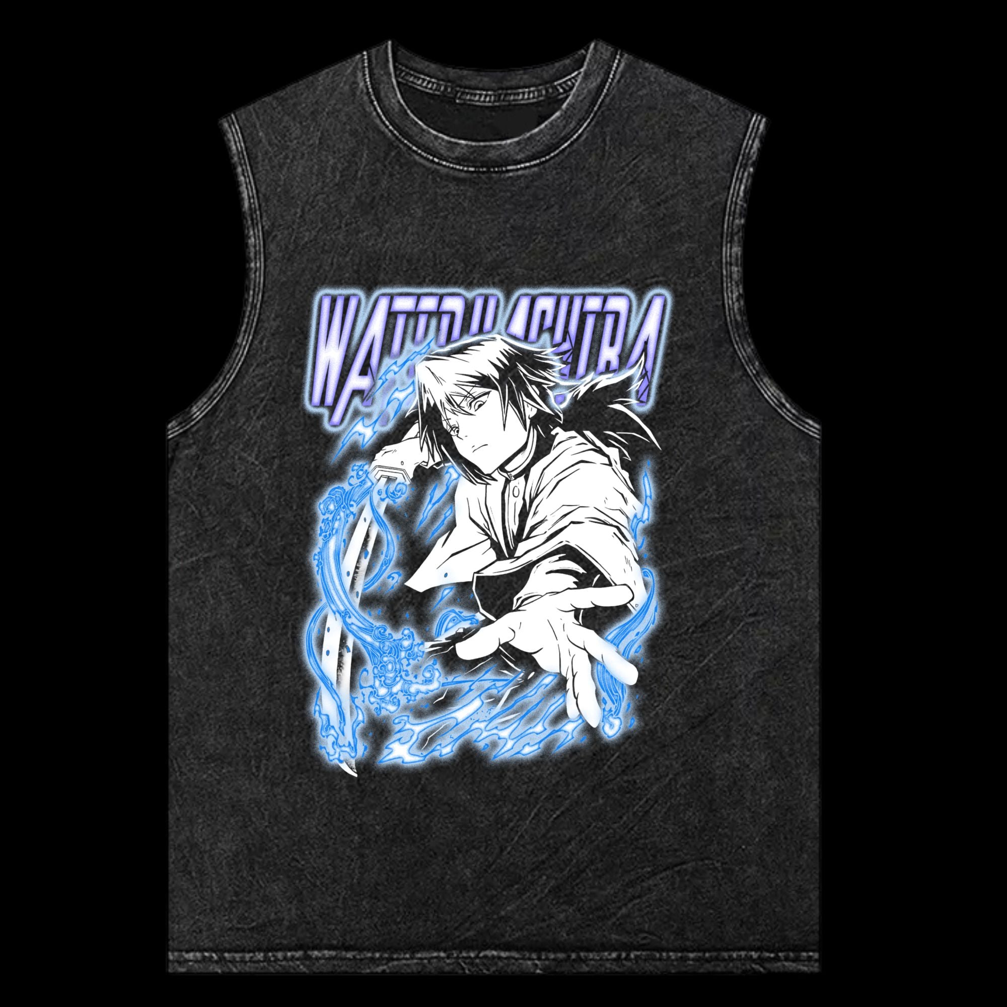 Giyu Tomioka Vintage Washed TankTop front view - Demon Slayer premium edition