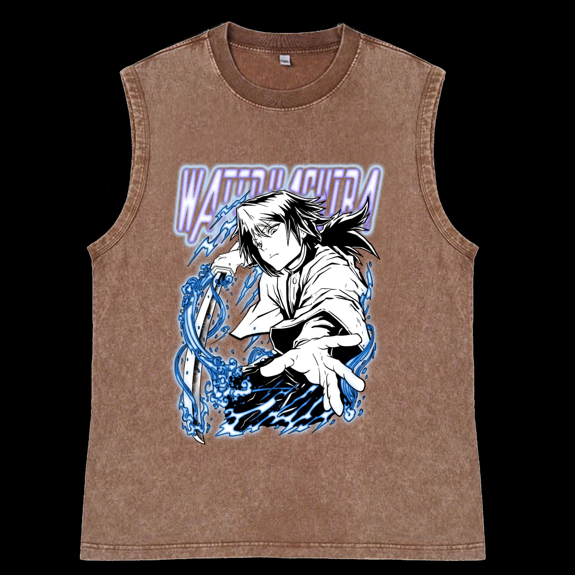 Giyu Tomioka Vintage Washed TankTop front view - Demon Slayer premium edition