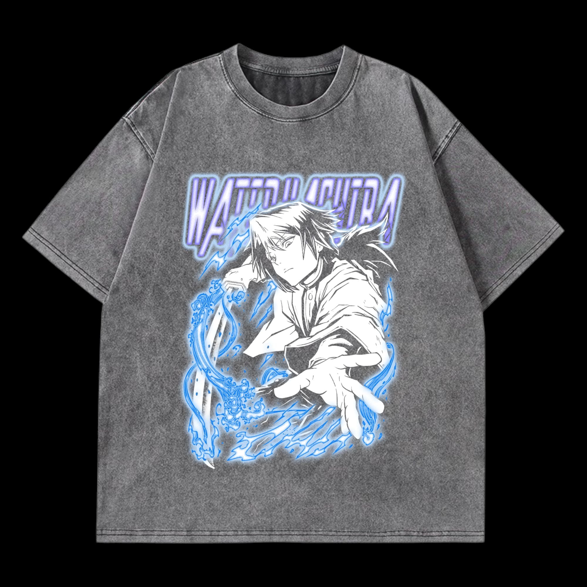 Front view of Giyu Tomioka V2 Washed T-Shirt, showcasing a unique washed design inspired by Demon Slayer's Giyu.