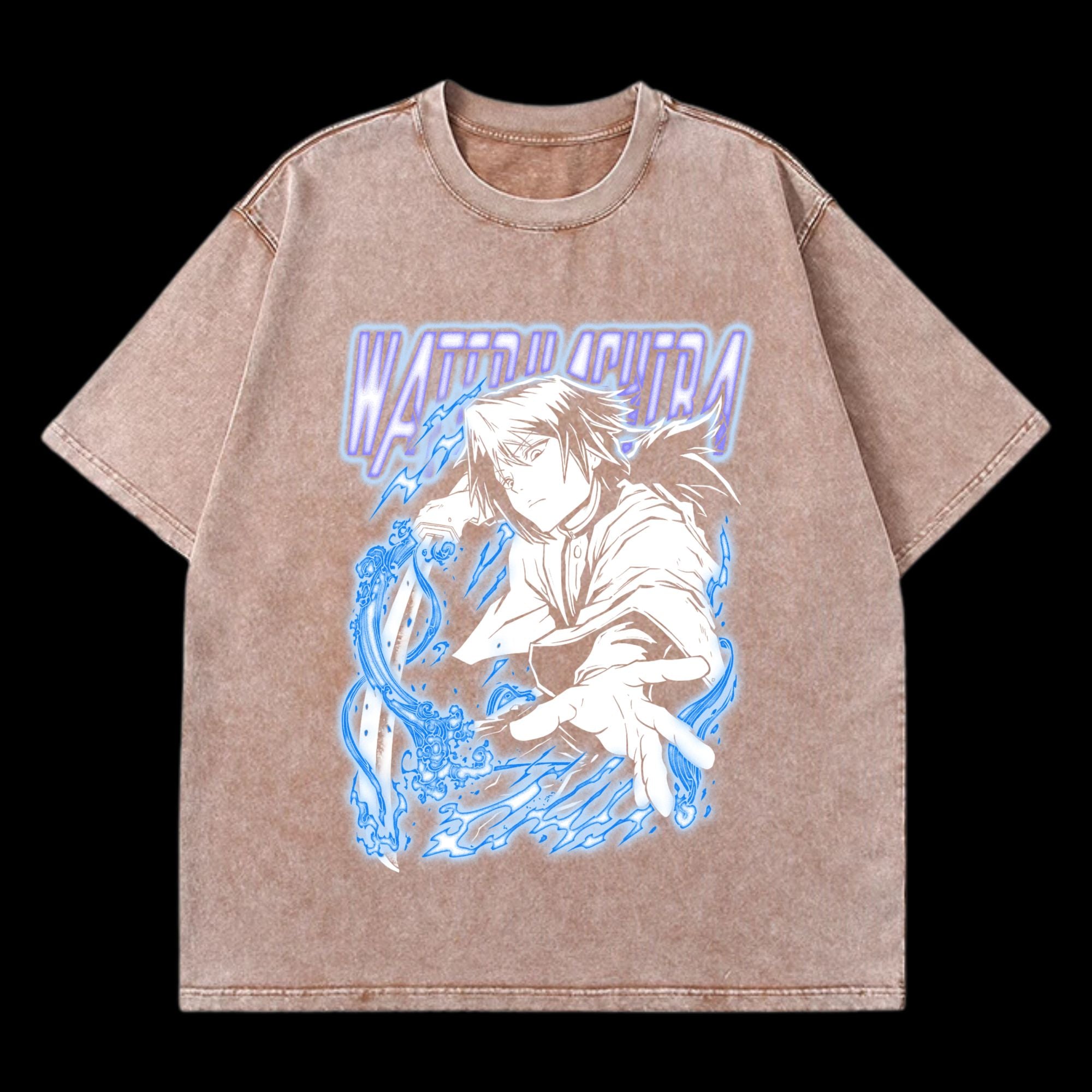 Front view of Giyu Tomioka V2 Washed T-Shirt, showcasing a unique washed design inspired by Demon Slayer's Giyu.