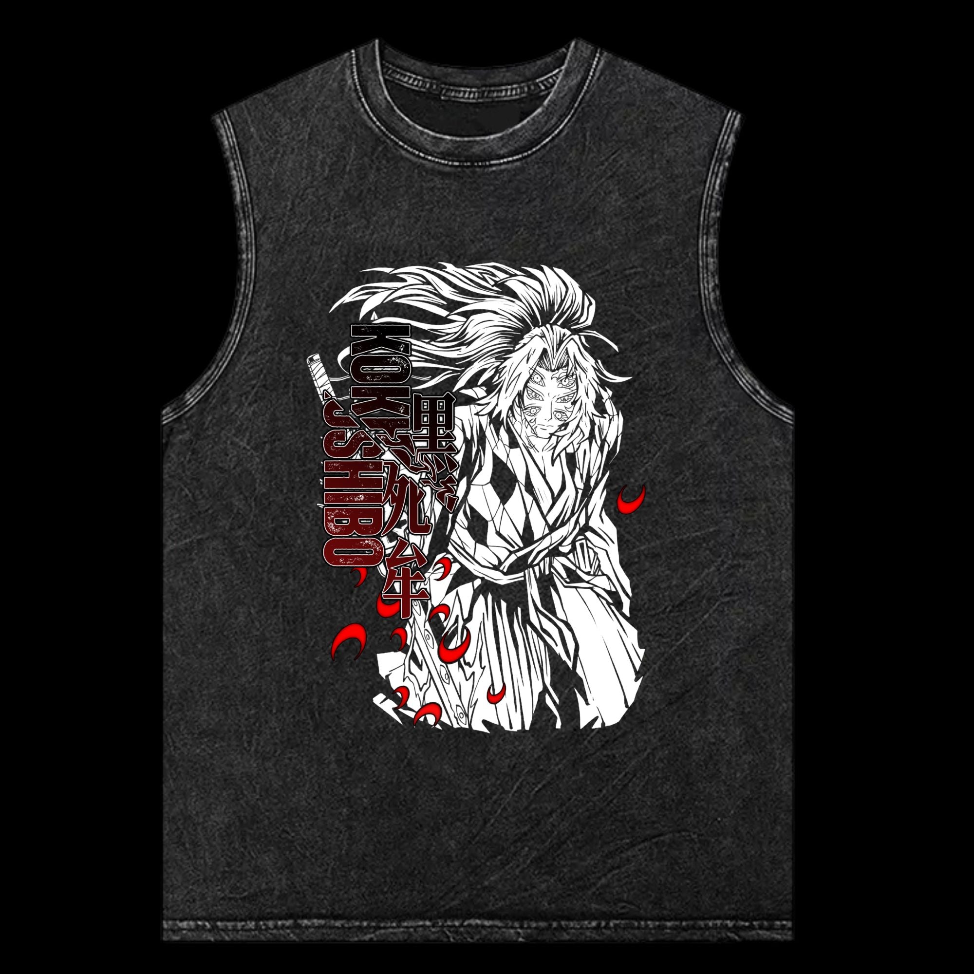 Kokushibo Vintage Washed TankTop front view - Demon Slayer anime