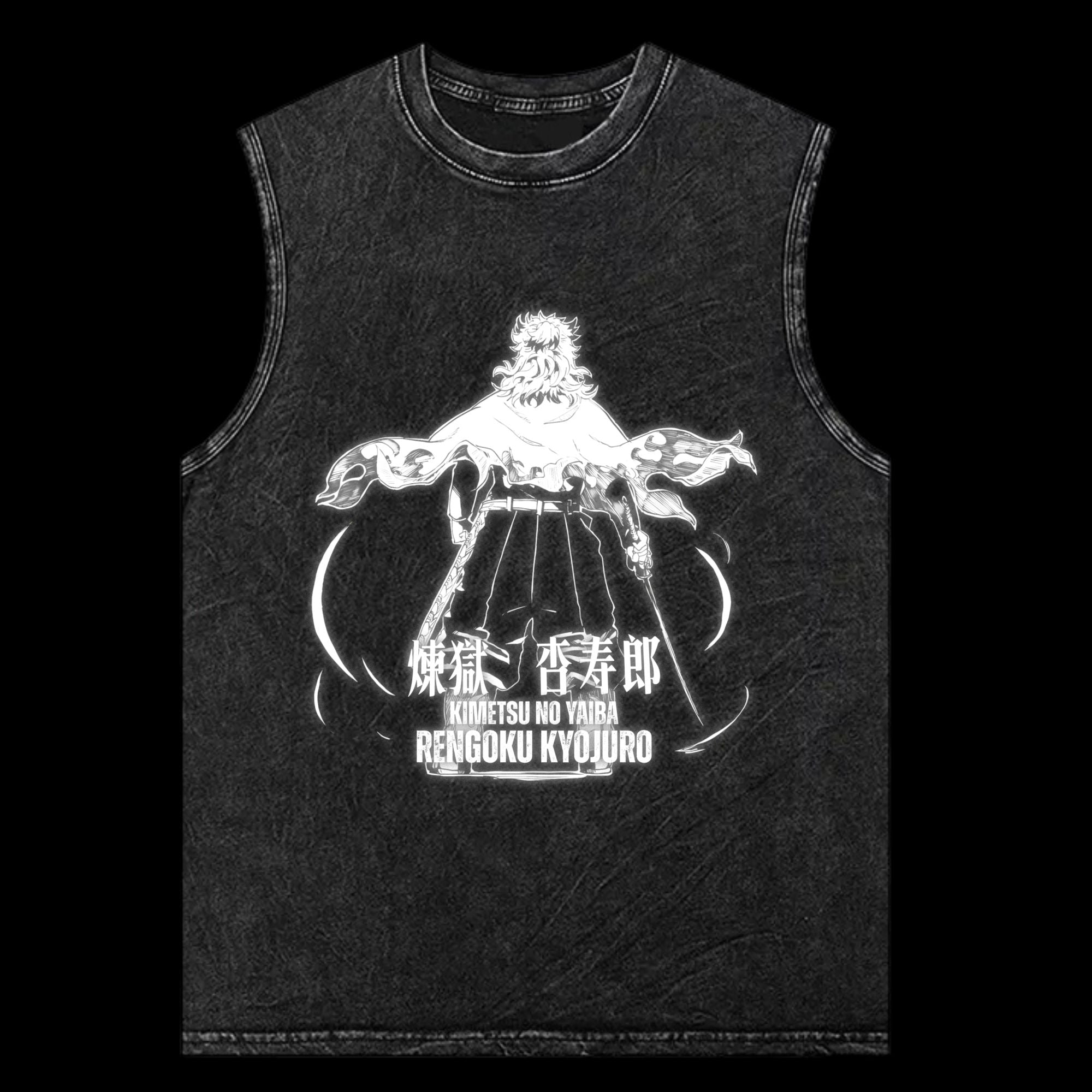 Rengoku Washed TankTop Front View - Demon Slayer Collection