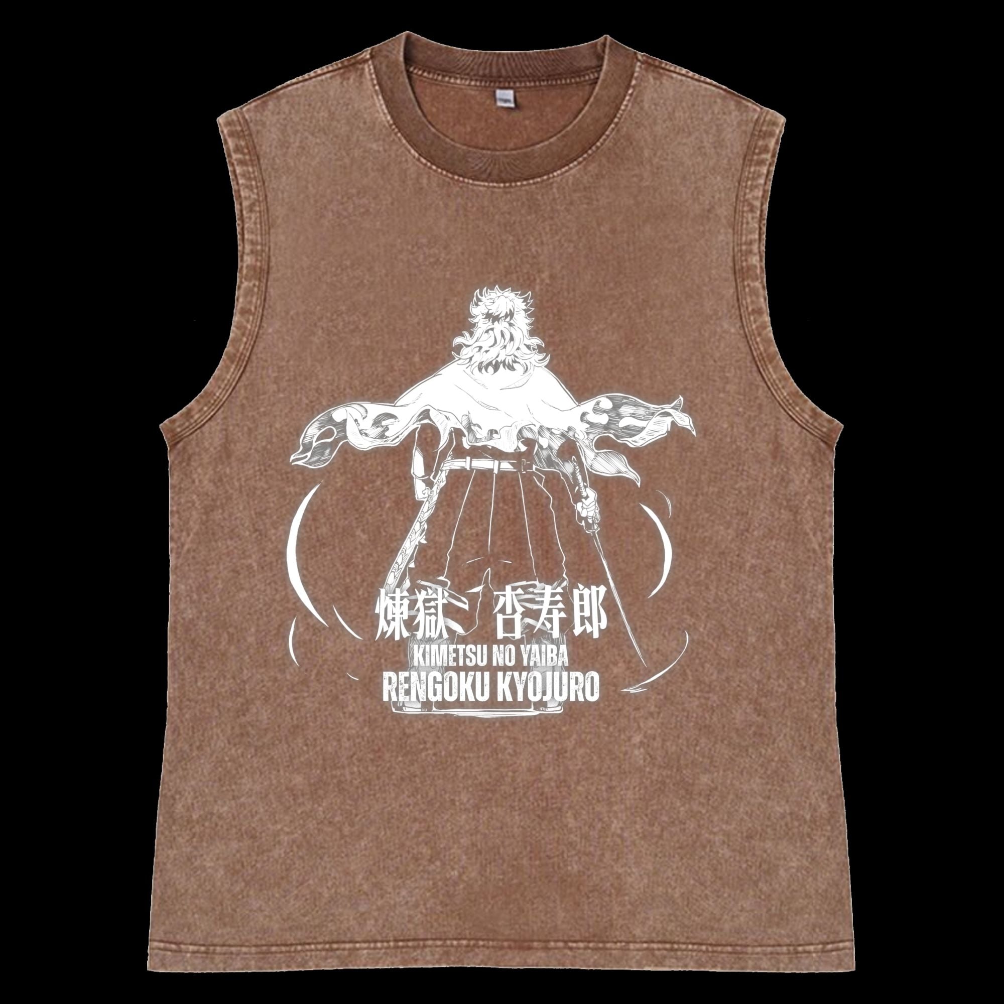 Rengoku Washed TankTop Front View - Demon Slayer Collection