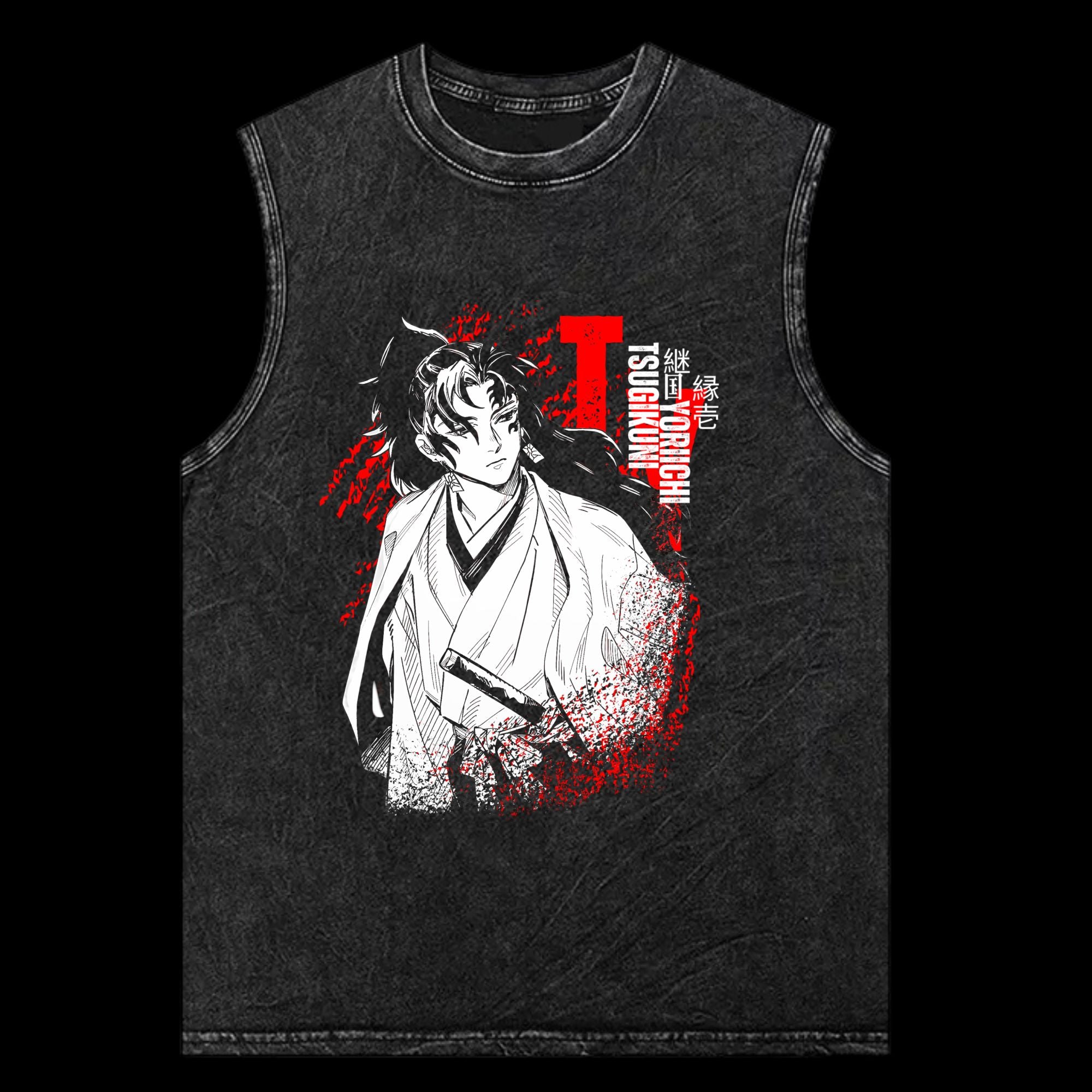 Yoriichi Tsugikuni Washed TankTop Front View - Demon Slayer Collection