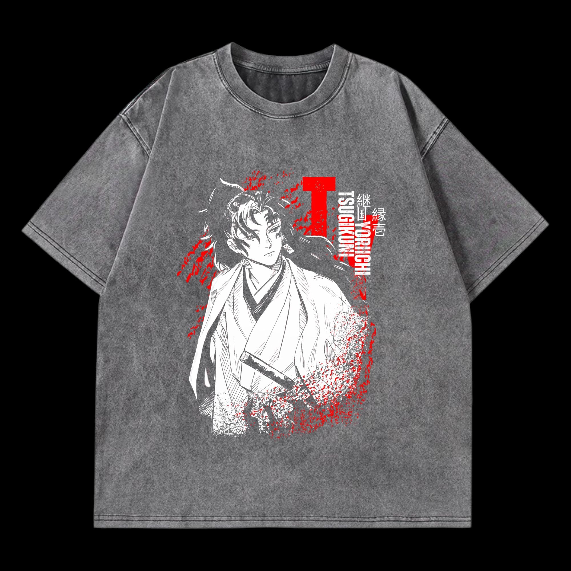 Tsugikuni Yoriichi Washed T-Shirt featuring Yoriichi from Demon Slayer