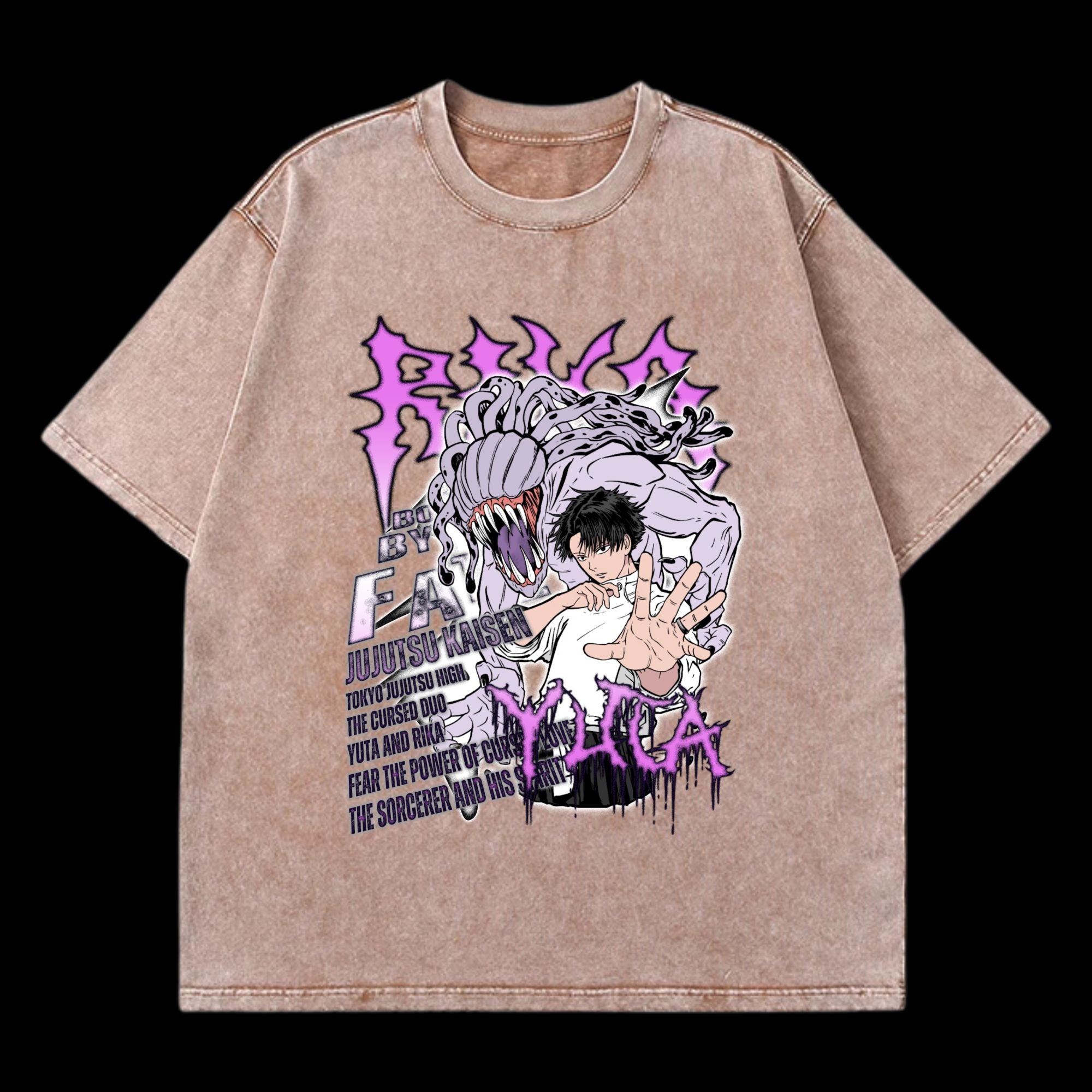 Yuta & Rika Washed T-Shirt featuring Yuta and Rika from Jujutsu Kaisen